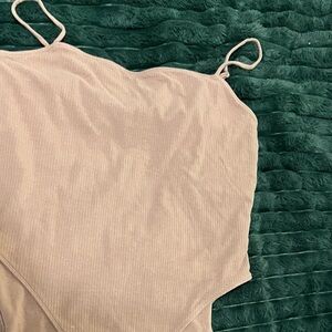 Women's Ribbed Bodysuit in Tan